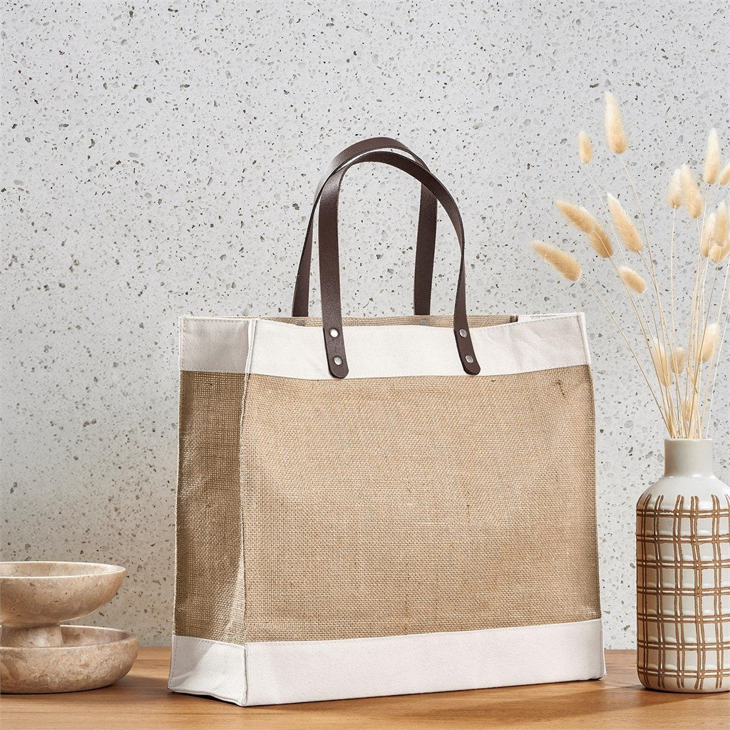 Reza Jute & Cotton Tote with Leather Handles NATURAL - Eco-Friendly Bags,Shoppers and Totes,Cotton Products,Jute Products,Bags,Bags