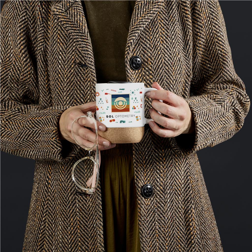 Serendipio Sienna Cork & Ceramic Sublimation Coffee Mug - 340ml Solid White / SW