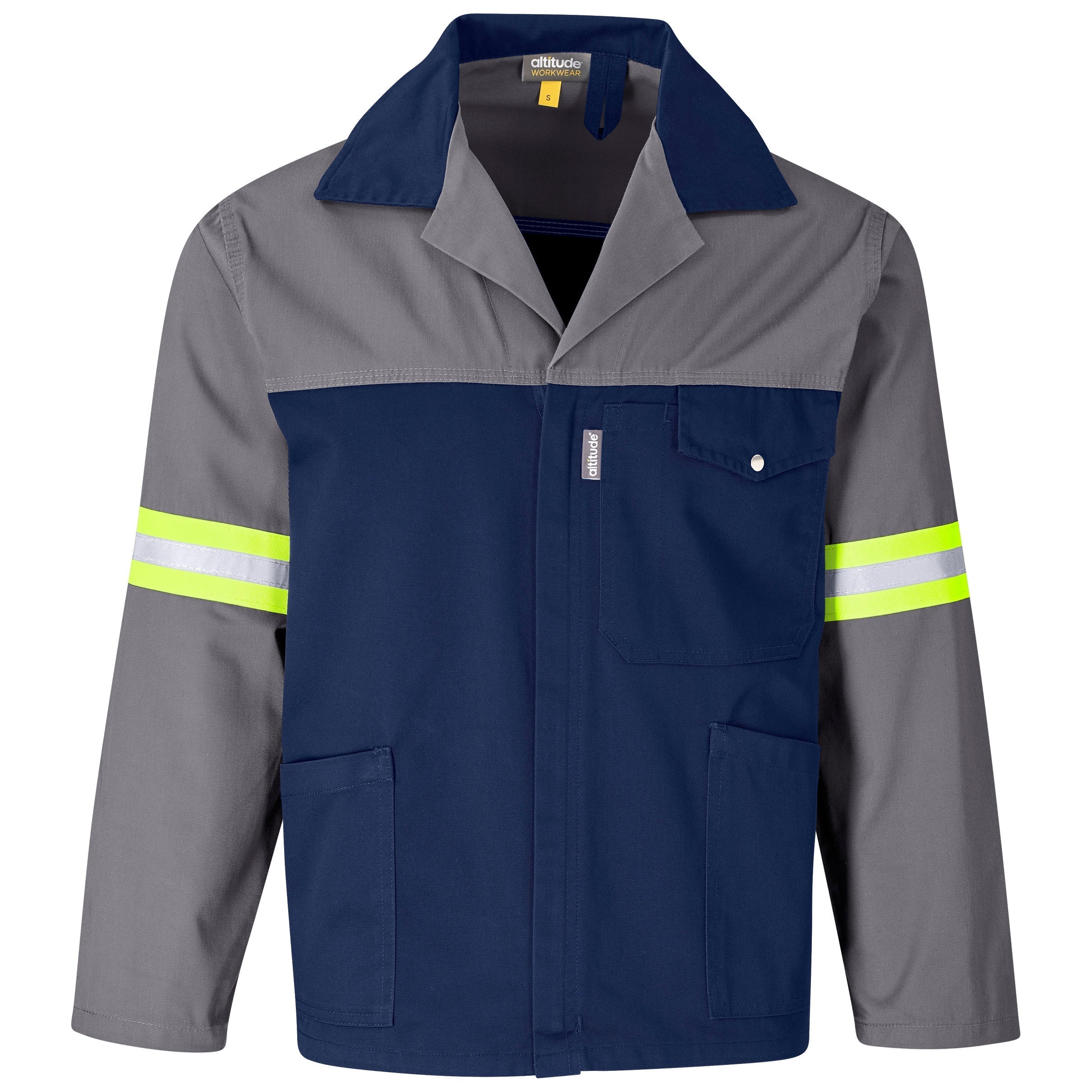 Site Premium Two-Tone Polycotton Jacket - Reflective Arms - Yellow Tape-L-Grey-GY