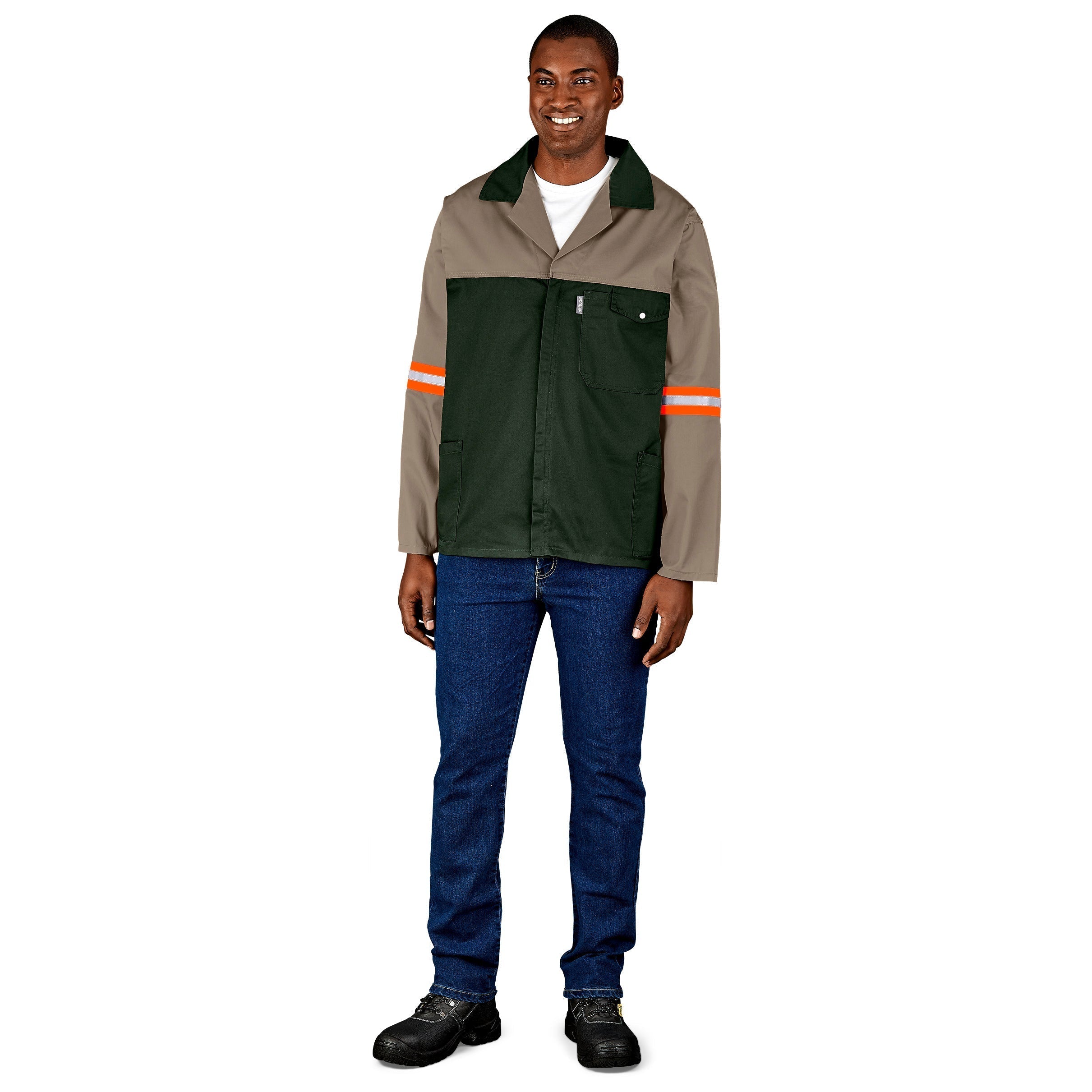 Two-Tone Polycotton Work Jacket - Reflective Arms & Back - 