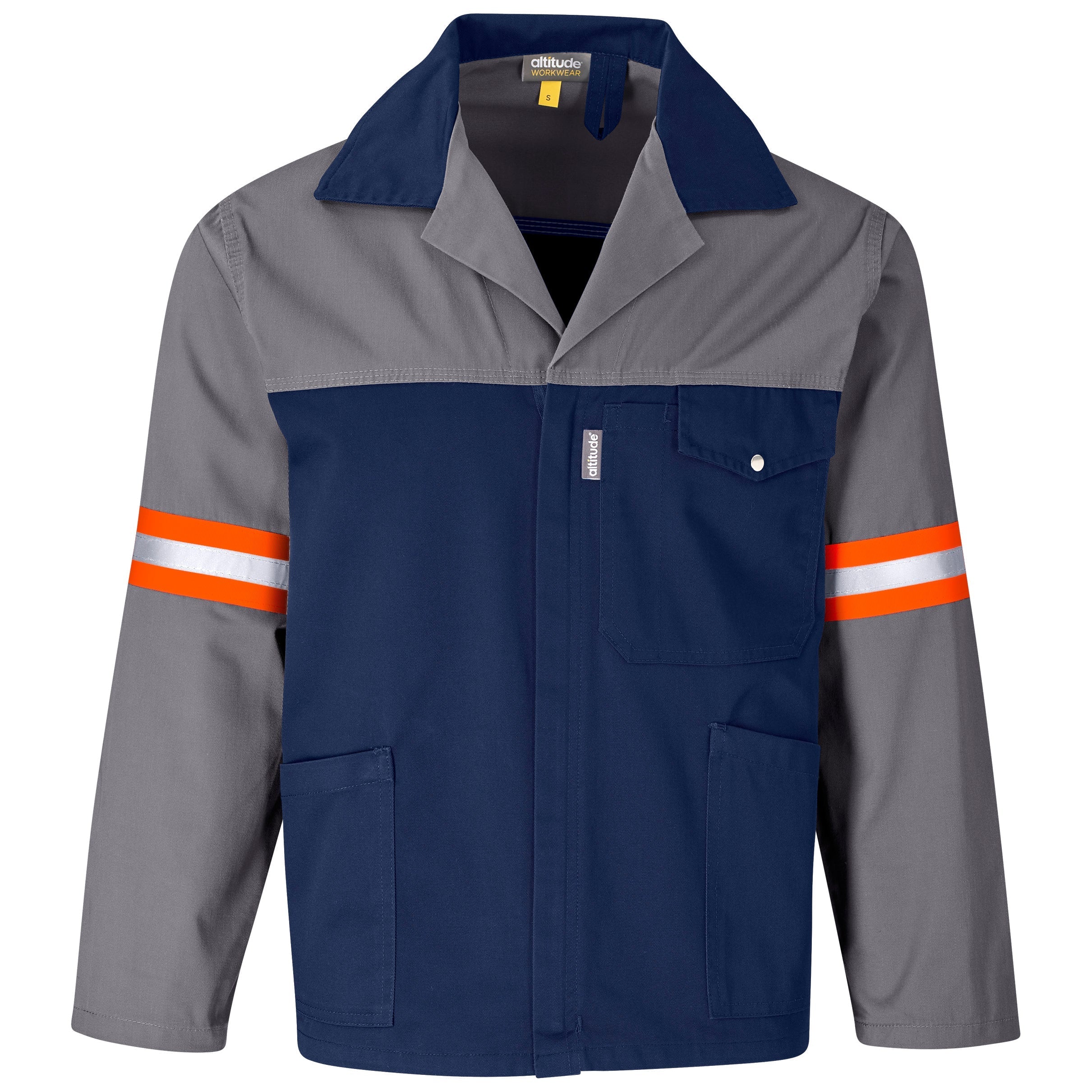 Site Premium Two-Tone Polycotton Jacket - Reflective Arms & Back - Orange Tape-L-Grey-GY