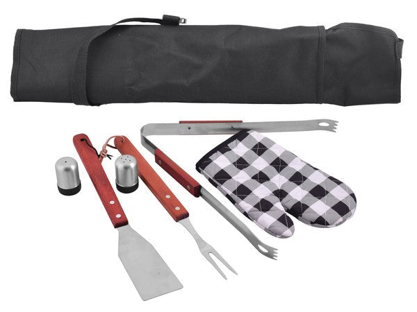 Wooden Braai Set Apron-Black