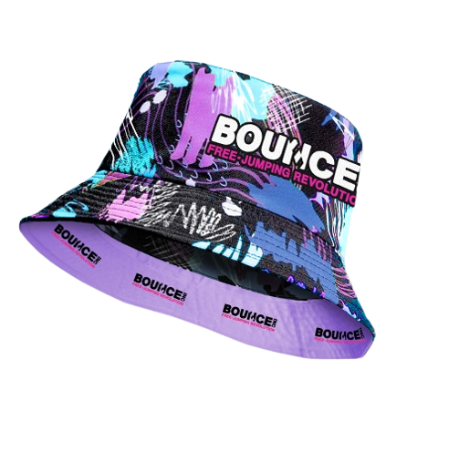 Colourful kids bucket hat shown in an abstract artistic style.
