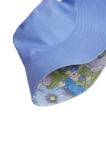 Sky blue and floral reversible bucket hat