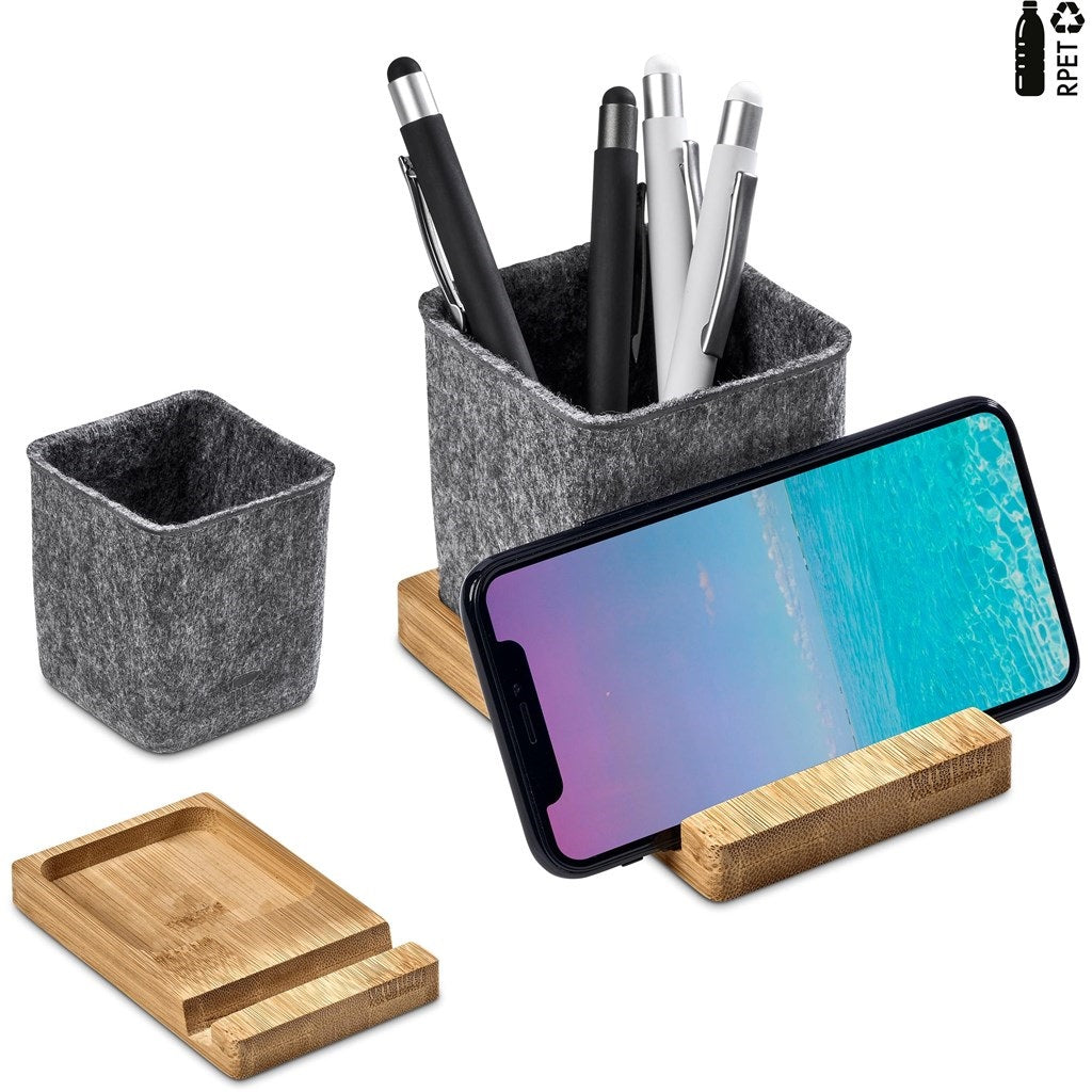 Recycled PET & Bamboo Desk Caddy Phone Stand