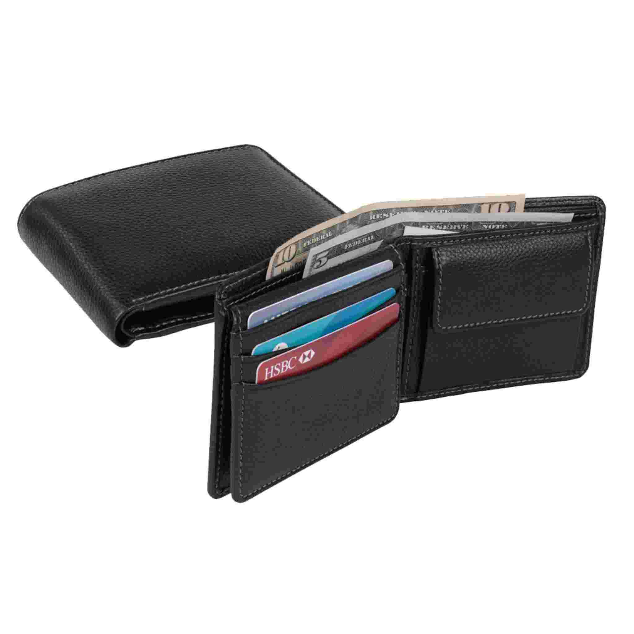 Two wallets, one closed and one open showing card slots
