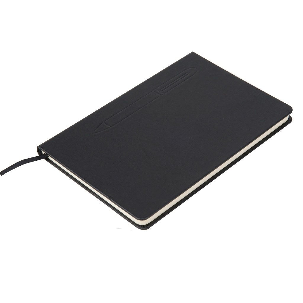 Top view of a hardcover notebook in Black