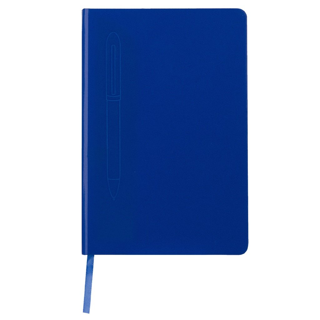 Front view of a blue notebook