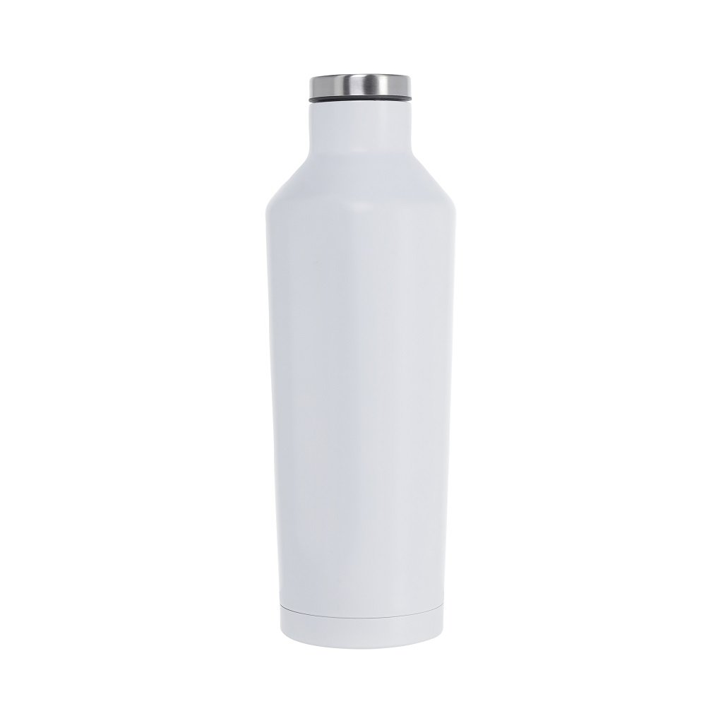 White stainless steel bottle with the lid on