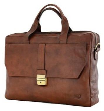 Italian Leather 2 Compartment Laptop Bag Brown-