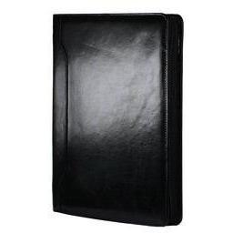 A4 Italian Leather Zip-around Folder with Pad Black-