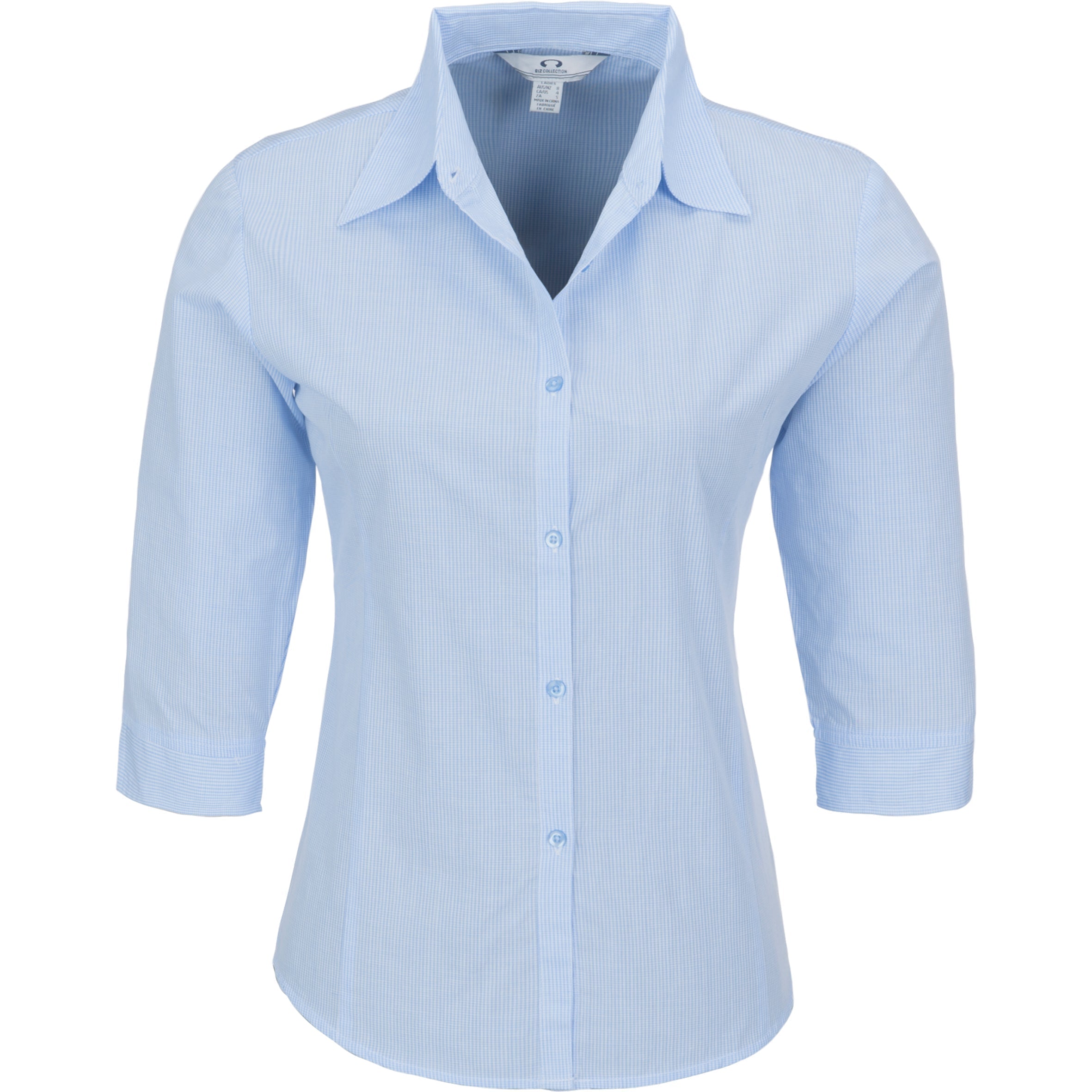 Ladies 3/4 Sleeve Micro Check Shirt-L-Light Blue-LB