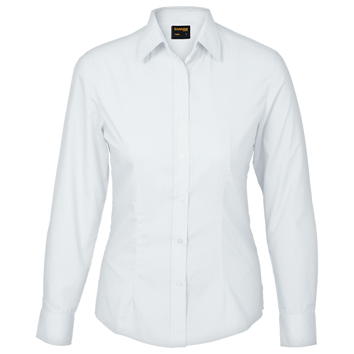 Ladies Basic Poly Cotton Blouse Long Sleeve  White /