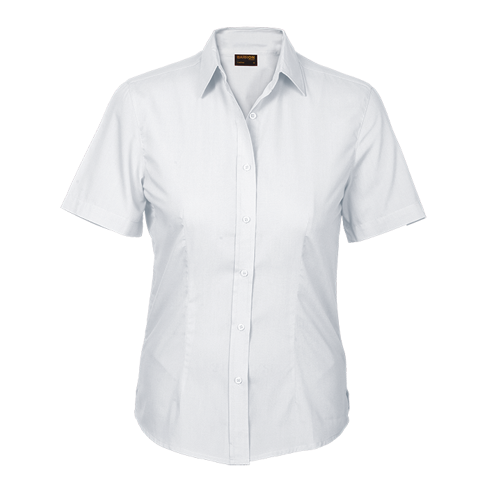 Ladies Basic Poly Cotton Blouse Short Sleeve  White 