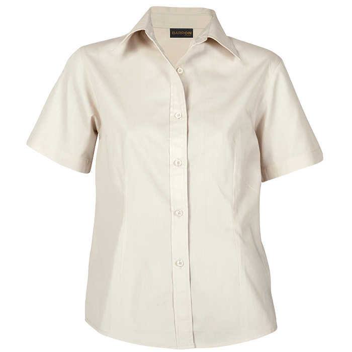 Ladies Brushed Cotton Twill Blouse Short Sleeve Stone / XL / Regular - Shirts-Corporate