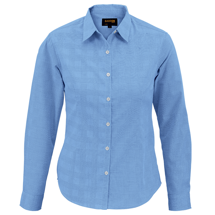 Ladies Clifton Check Blouse Long Sleeve Sky Blue / SML / Last Buy - Shirts-Corporate