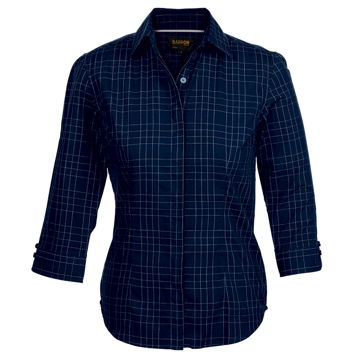 Ladies Hamilton Check Blouse Navy / SML / Last Buy - Shirts-Corporate