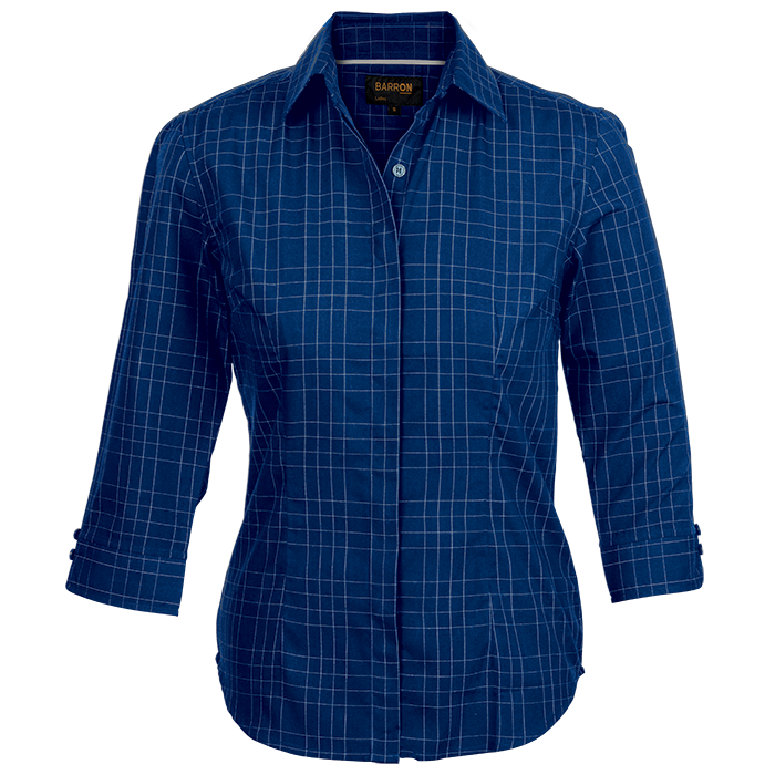 Ladies Hamilton Check Blouse  Royal / SML / Regular 