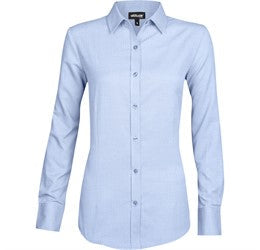 Ladies Long Sleeve Nottingham Shirt-L-Sky Blue-SB