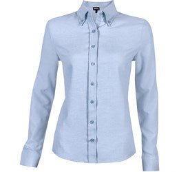 Ladies Long Sleeve Oxford Shirt - White Only-2XL-Light Blue-LB