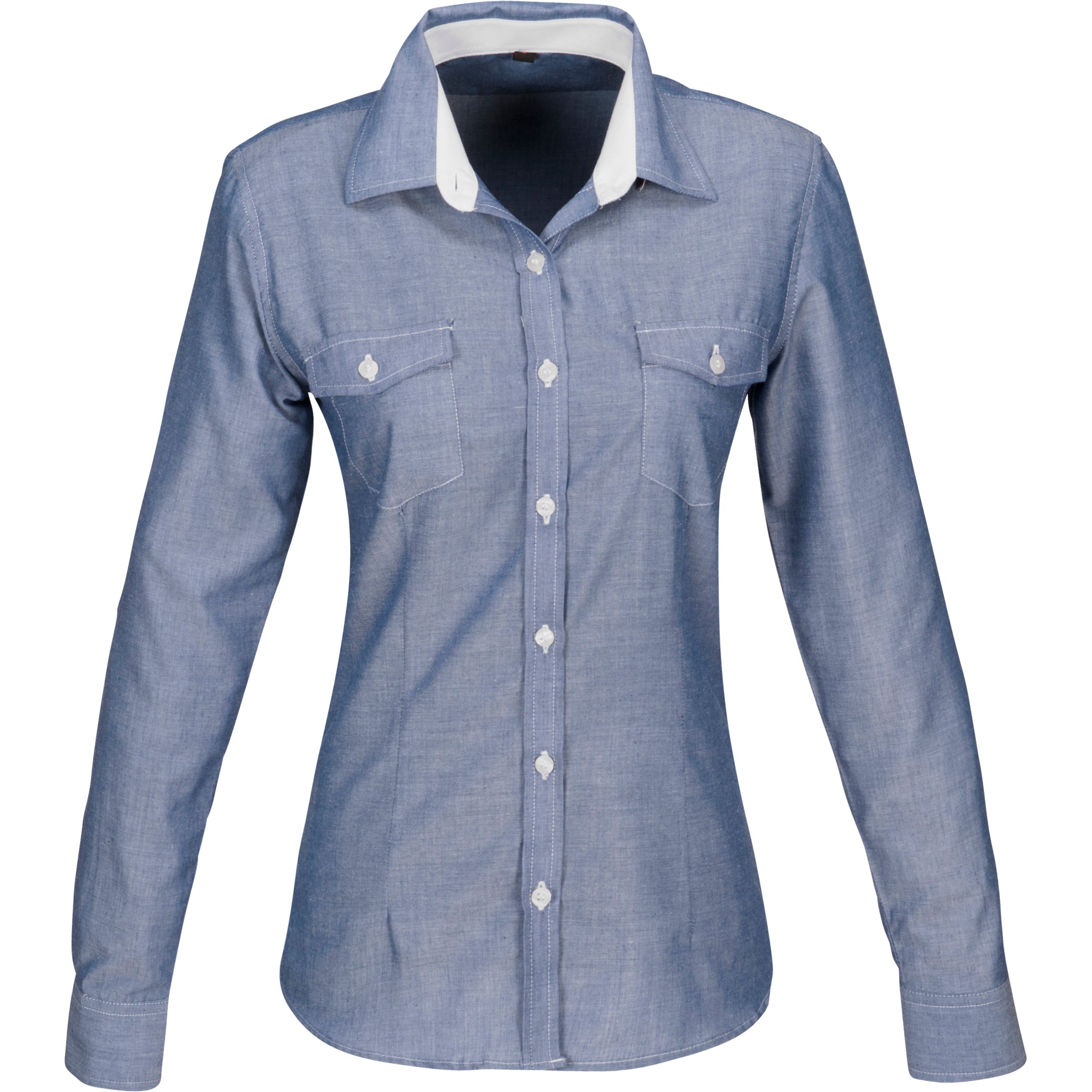 Ladies Long Sleeve Windsor Shirt - Light Blue Only-2XL-Navy-N