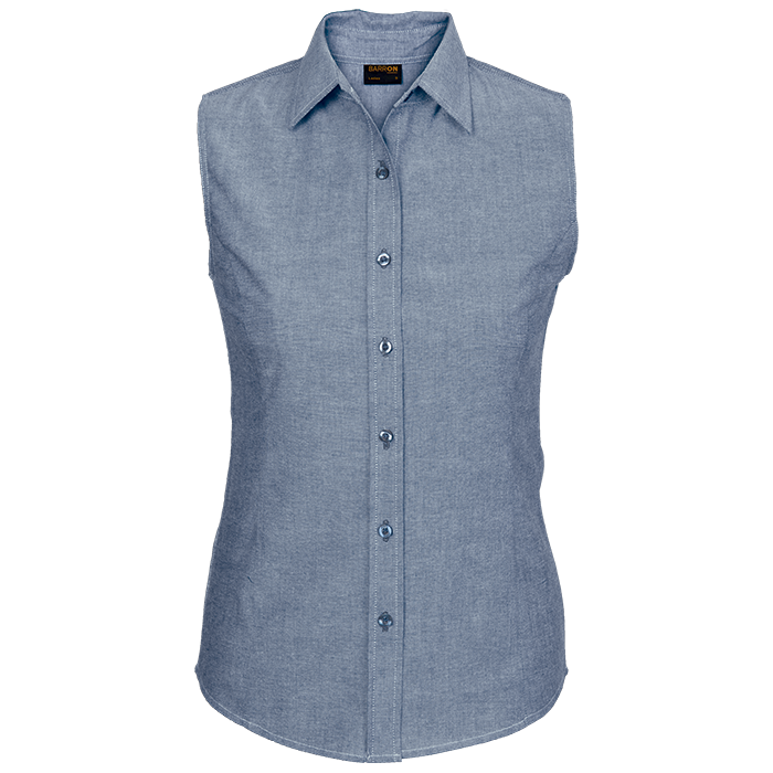 Ladies Oxford Blouse Sleeveless Navy / SML / Last Buy - Shirts-Corporate