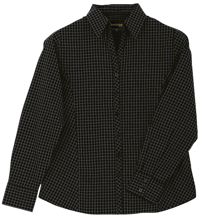 Ladies Pioneer Check Blouse Long Sleeve Black / XS / Last Buy - Shirts-Corporate