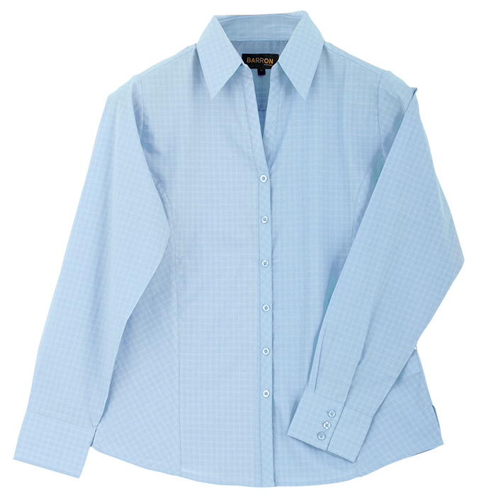 Ladies Pioneer Check Blouse Long Sleeve Sky Blue / XS / Last Buy - Shirts-Corporate