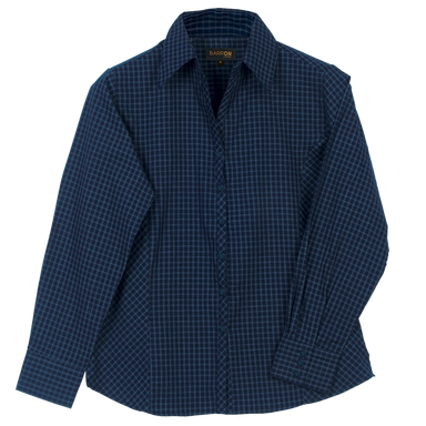 Ladies Pioneer Check Blouse Long Sleeve  Navy / XS / 