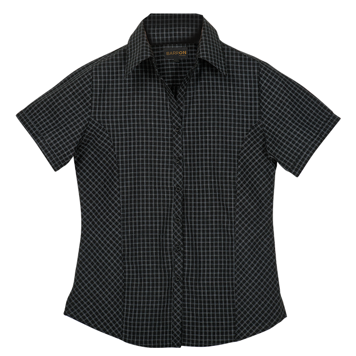 Ladies Pioneer Check Blouse Short Sleeve Black / XS / Last Buy - Shirts-Corporate