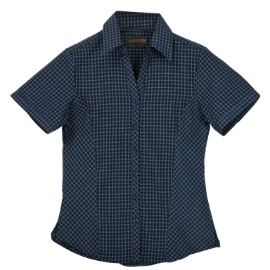 Ladies Pioneer Check Blouse Short Sleeve  Navy / XS /