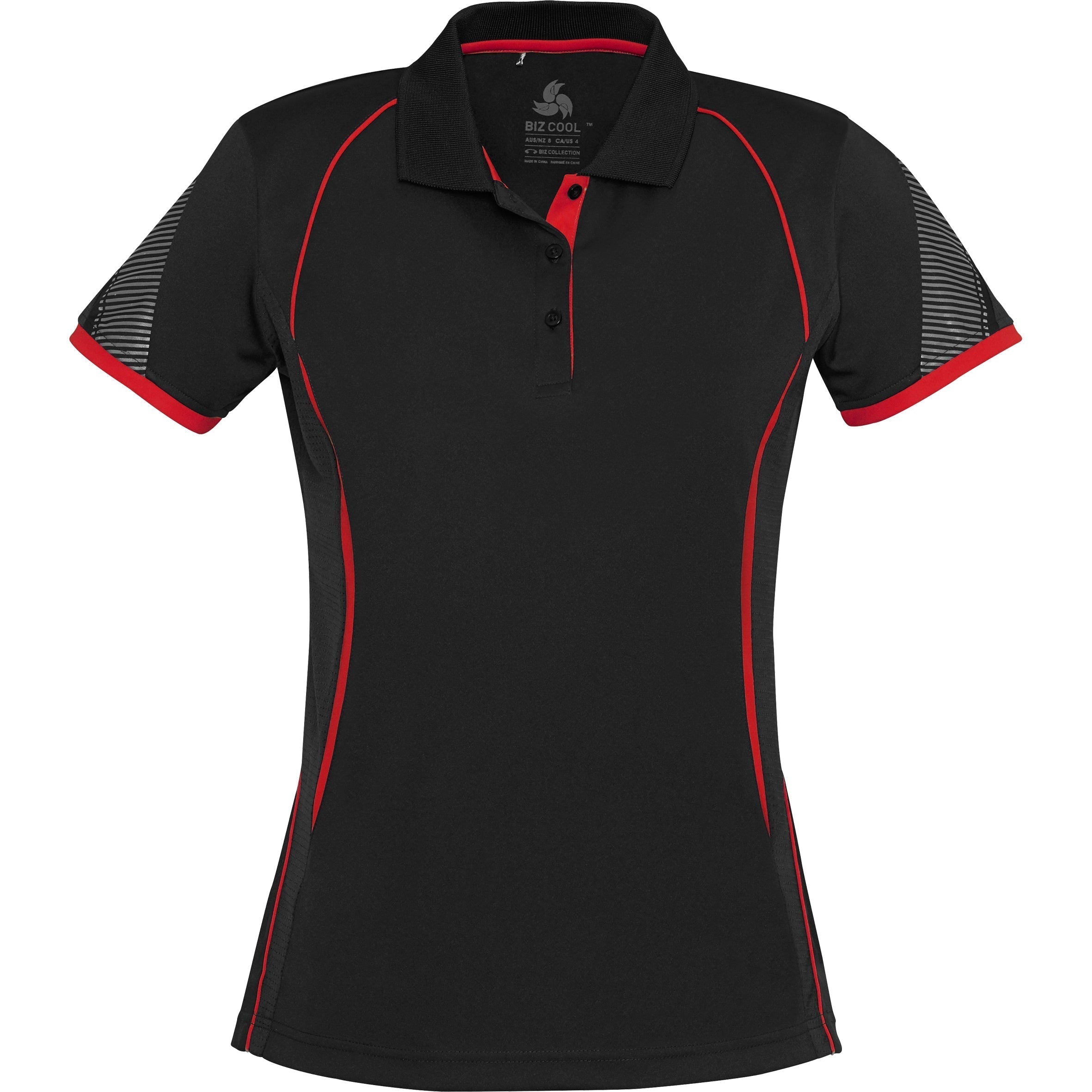 Ladies Razor Golf Shirt-L-Black With Red-BLR