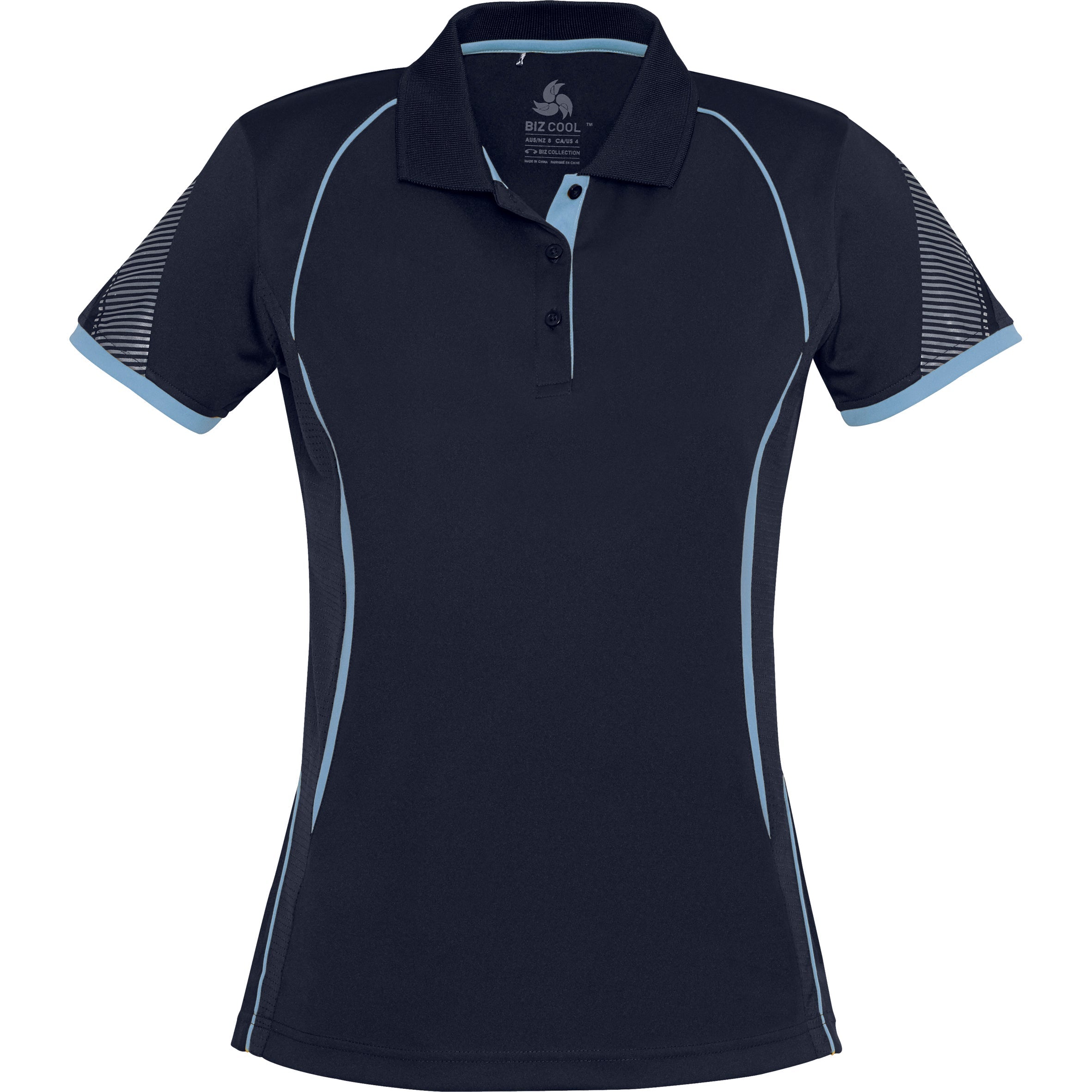 Ladies Razor Golf Shirt-L-Navy With Light Blue-NLB