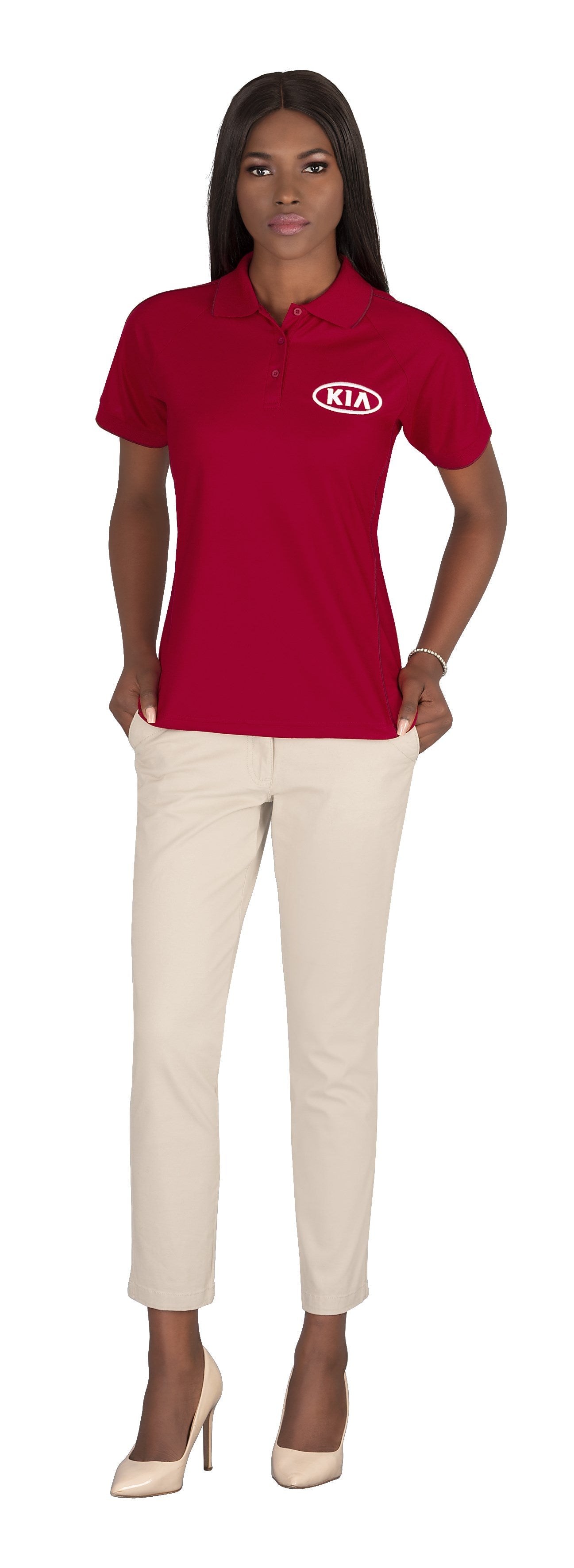 Ladies Resort Golf Shirt - White Only-L-Red-R