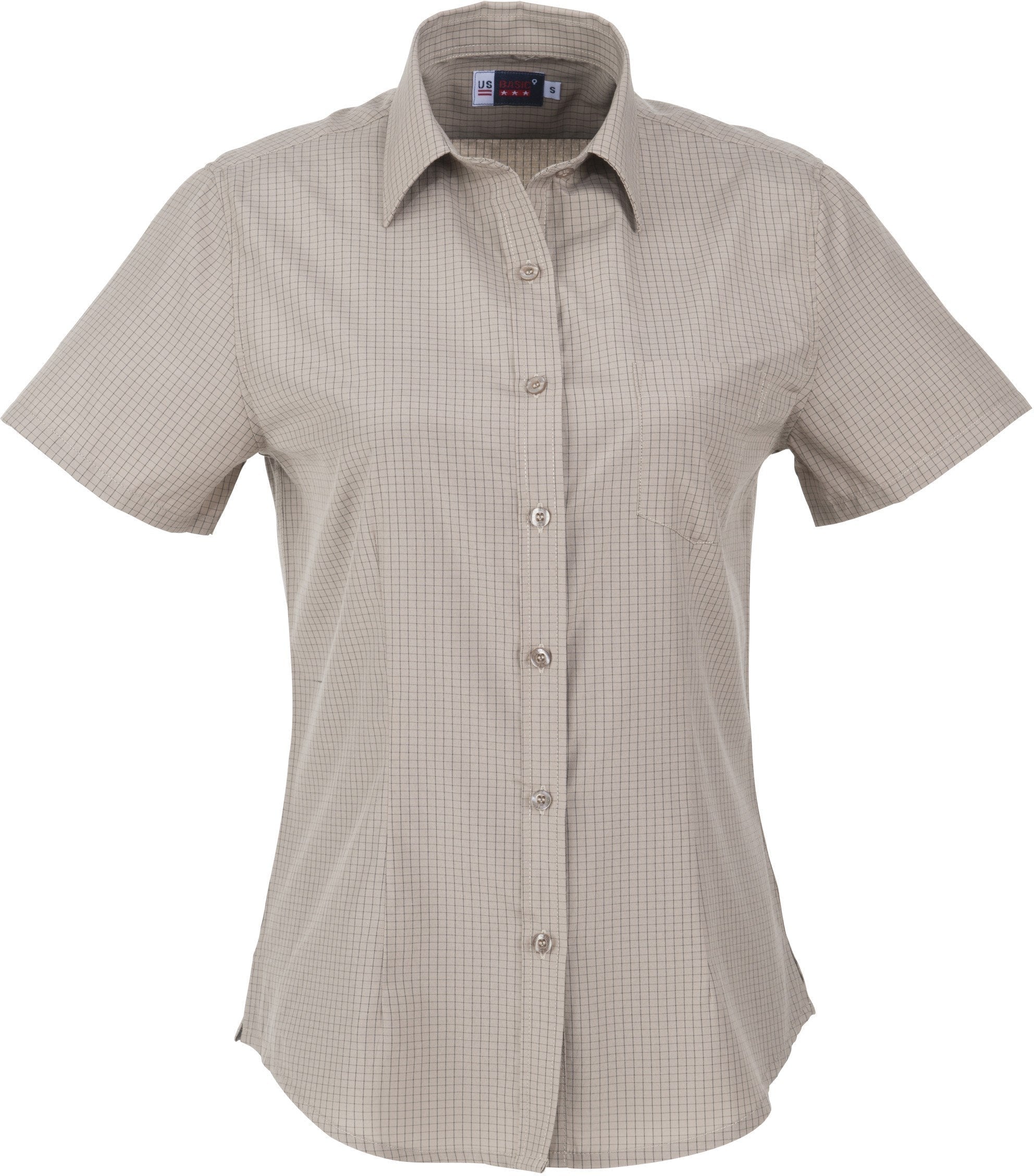 Ladies Short Sleeve Huntington Shirt - White Black Only-L-Khaki-KH