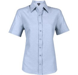 Ladies Short Sleeve Oxford Shirt - White Only-2XL-Light Blue-LB