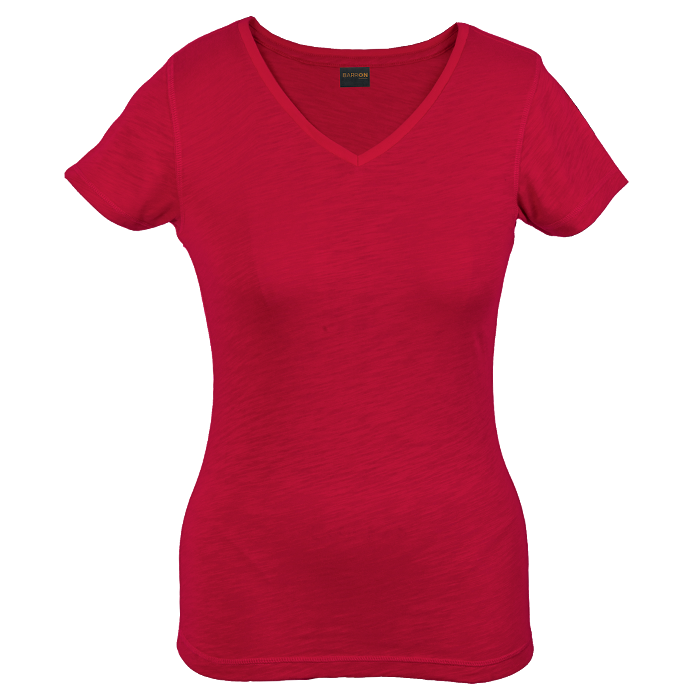 Ladies Slub V Neck T-Shirt Red / XS / Last Buy - T-Shirts