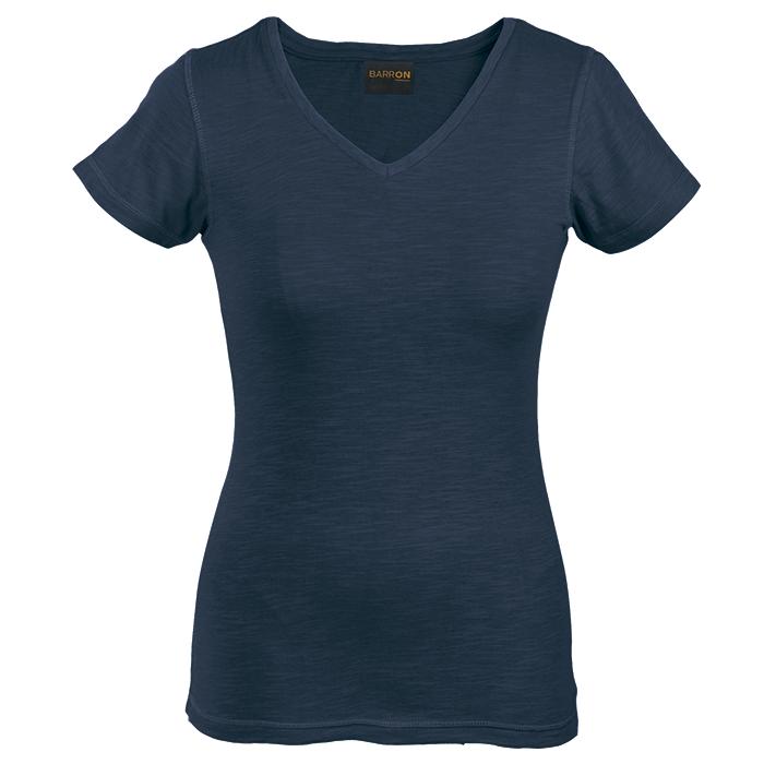 Ladies Slub V Neck T-Shirt Navy / XS / Last Buy - T-Shirts