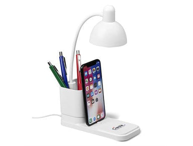 Lexicon Desk Lamp, Pen Caddy & Phone Stand-Solid White-SW