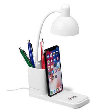 Lexicon Desk Lamp, Pen Caddy & Phone Stand-Solid White-SW