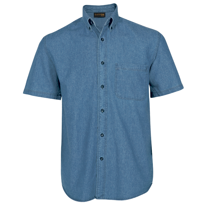 Mens Denim Shirt Short Sleeve  Mid Blue / 3XL / 