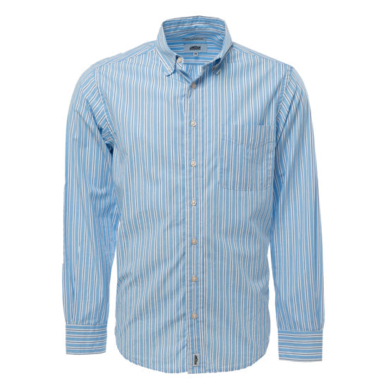 Mens Long Sleeve Broadcloth Work Shirt Blue/Navy/White Stripe / M - High Grade Shirts