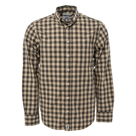 Mens Long Sleeve Broadcloth Work Shirt Olive/Lt Brown Gingham Check / S - High Grade Shirts