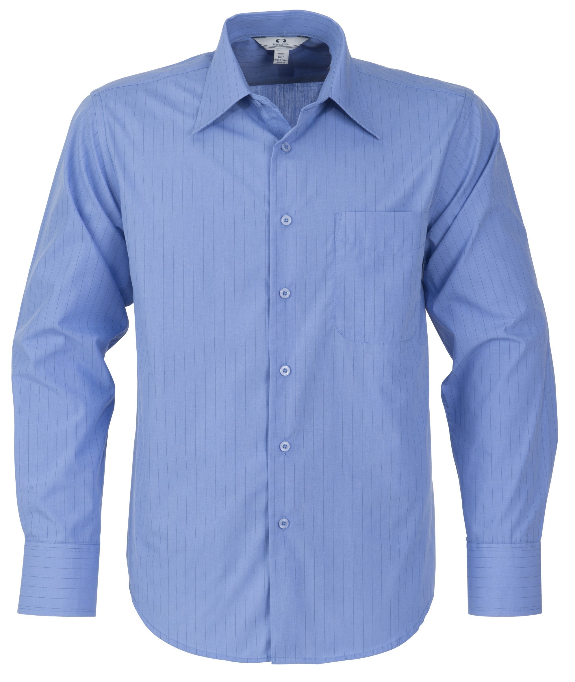 Mens Long Sleeve Manhattan Striped Shirt - Light Blue Only-L-Light Blue-LB