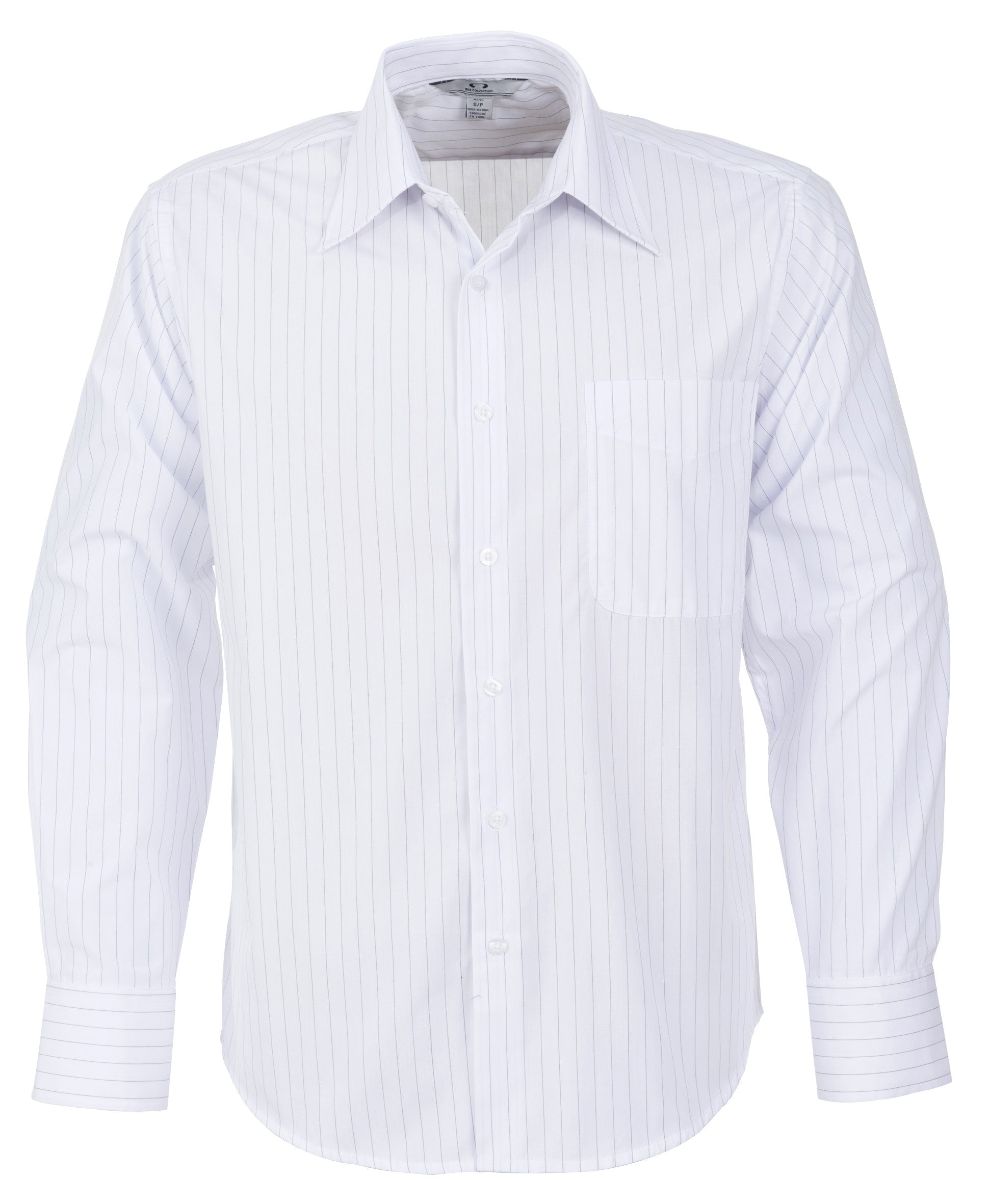 Mens Long Sleeve Manhattan Striped Shirt - Light Blue Only-L-White With Black-WBL