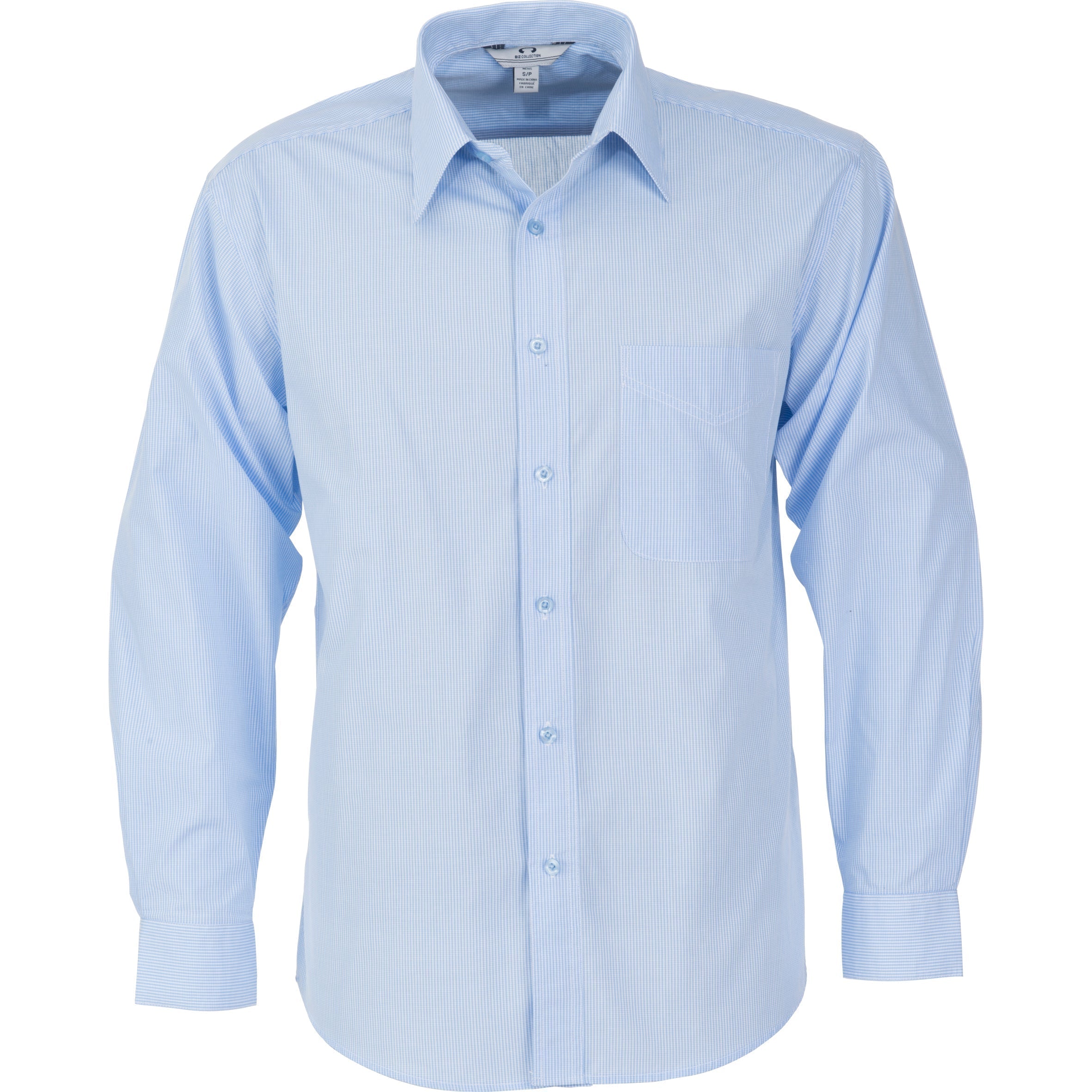 Mens Long Sleeve Micro Check Shirt-Shirts & Tops-2XL-Light Blue-LB