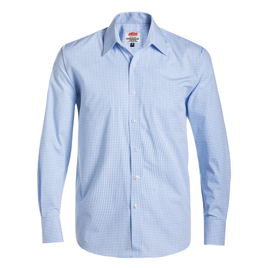 Men’s Long Sleeve Office Work Shirt Blue Check / L - High Grade Shirts