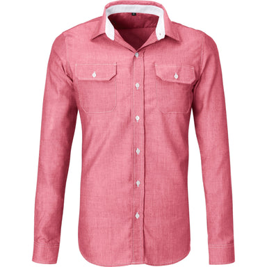 Mens Long Sleeve Windsor Shirt-L-Red-R