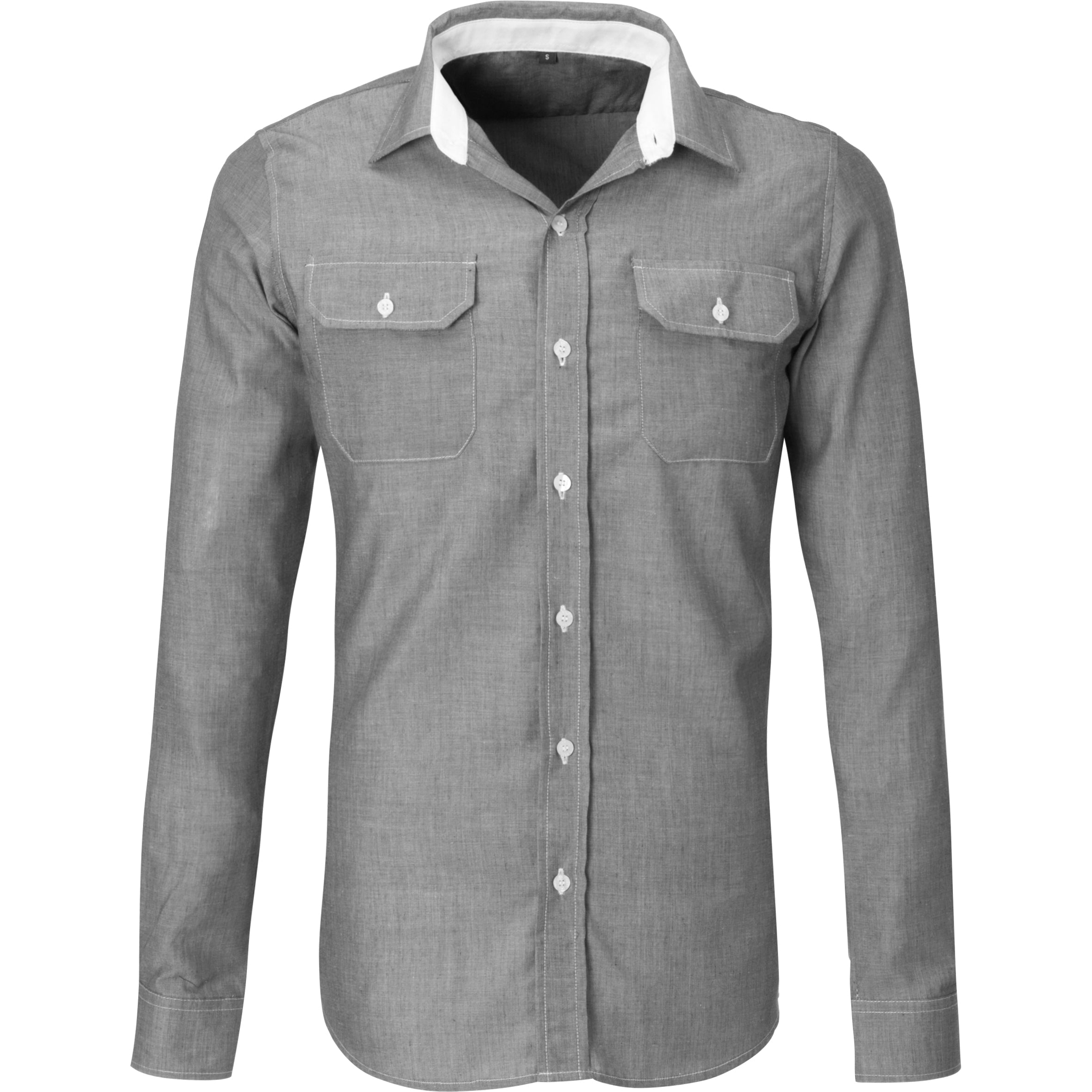 Mens Long Sleeve Windsor Shirt-L-Grey-GY