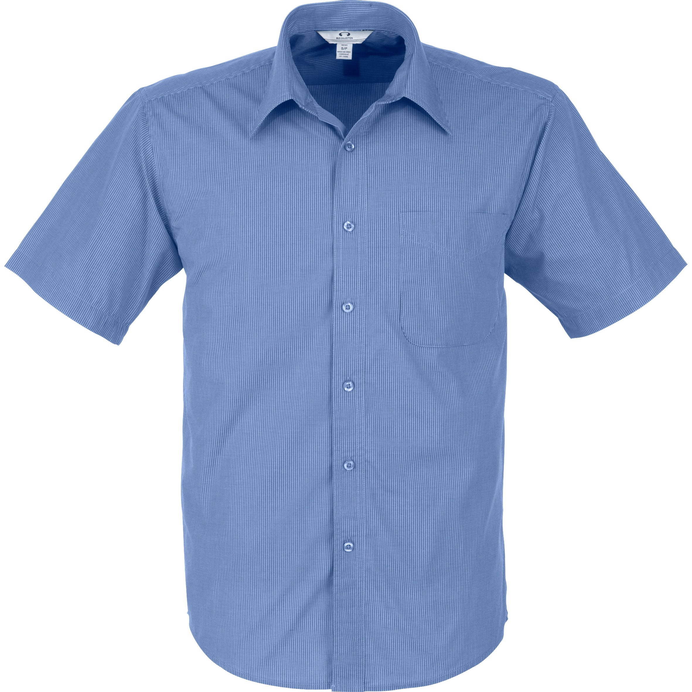 Mens Short Sleeve Micro Check Shirt-2XL-Blue-BU